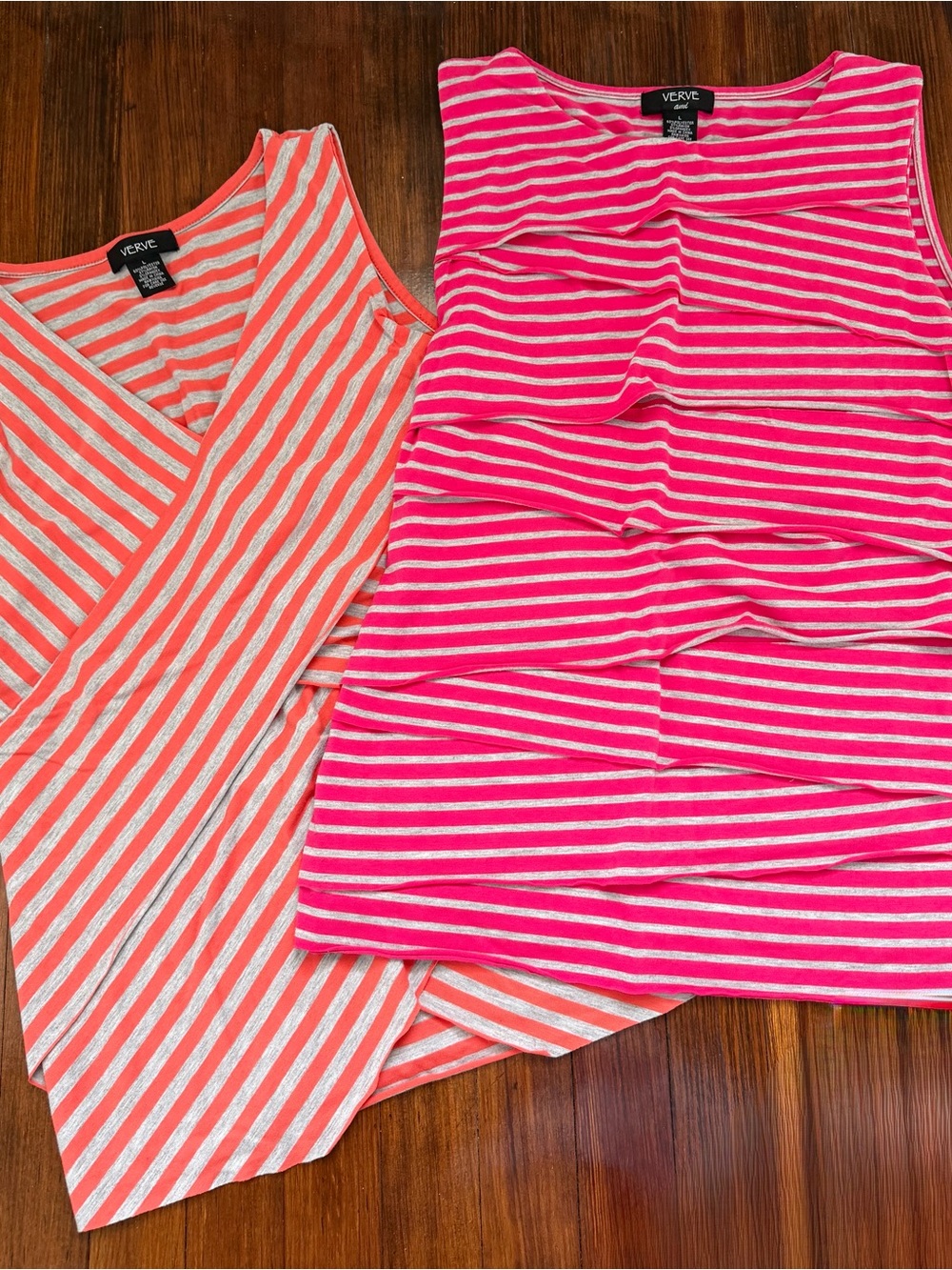 Pink & Coral Striped Sleeveless Tops